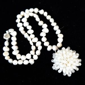 Repurposed Vintage Pearl Flower Pendant Necklace